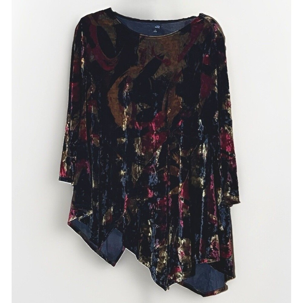 Lisa Bayne Velvet Tunic Top L Women Asymmetric Abstract Boho Artsy Whimsigoth